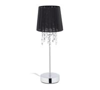 Relaxdays Lampe de Table, Abat-Jour en Organza, Pied Rond, Lampe de Chevet, H x D 41 x 14,5 cm, Noir/argenté