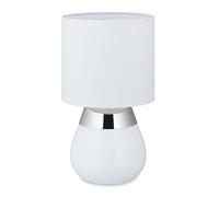Relaxdays Lampe de Chevet Tactile Ovale, éclairage Salon et Chambre, Abat-Jour Tissu, E14, H x D : env. 32x18cm, argenté