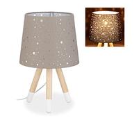 Relaxdays Lampe de chevet, veilleuse pour chambre d'enfants, douille E14, abat-jour rond, 40 cm de hauteur, grise