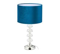 Relaxdays Lampe de chevet, velours et cristal, HxD : 47 x 26 cm, douille E14, table, éclairage indirect, chambre, bleu