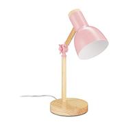 Relaxdays Lampe de table de travail, retro,bureau,réglable, bois et métal, E 14, HxD 45,5 x 14,5cm, rose