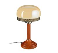 Relaxdays Lampe de table ou bureau, ronde, design nostalgique, abat-jour en verre et pied en bois, multicolore