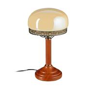 Relaxdays Lampe de table ou bureau, ronde, design nostalgique, abat-jour en verre et pied en bois, multicolore