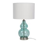 Relaxdays Lampe de Table, Pied en Verre et Abat-Jour Textile, E14, 44 x 26 cm, Lampe de Chevet, Blanc/Bleu