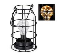 Relaxdays Lampe de table vintage, grillage avec ampoule LED, blanc chaud, fonctionnant à la batterie, fil de fer, noire