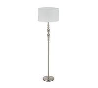 Relaxdays Lampe droite, de salon E27, câble, abat-jour en tissu D 40 cm, lampadaire vintage 43 cm de haut, blanc, doré