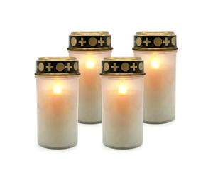 Relaxdays Lampe funéraire LED, 4 pièces, flamme scintillante, à piles, résistante, en plastique, bougie cimetière