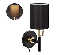 Relaxdays Lampe murale, abat jour rond, interrupteur à tirette, câble avec fiche, éclairage sur mur 32 x13 x18 cm, noir