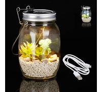 Relaxdays Lampe Solaire, en Verre, éclairage 8 LEDs, Blanc Froid, câble USB, Bocal Soleil, intérieur,extérieur