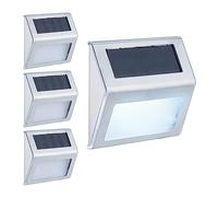 Relaxdays Lampe Solaire pour extérieur, Set de 4, Montage Mural, éclaire Maison/Jardin, LED, lumière Blanche, argentée