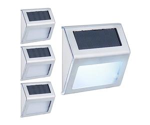 Relaxdays Lampe Solaire pour extérieur, Set de 4, Montage Mural, éclaire Maison/Jardin, LED, lumière Blanche, argentée