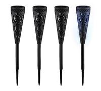 Relaxdays Lampe solaire pour extérieur, set de 4, originale, ressemble à une torche, avec piquet, HD : 41x7 cm, noire
