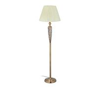 Relaxdays Lampe sur pied, antique, abat-jour tissu, socle en métal décoratif, E27, salon, HxD: 157x42cm, laiton/blanc