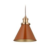 Relaxdays Lampe Suspension Design Industriel, HxD : 130x18,5 cm, métal, E27, luminaire de Salle à Manger, Rouge-Laiton