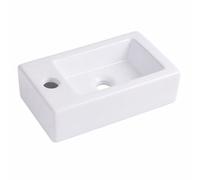 Lavabo Relaxdays, H x L x P: 10 x 37 x 18 cm, perçage robinet, blanc | sans trop-plein, céramique, effet lotus, lavabo suspendu carré, fixation murale, pour petites salles de bain et WC invités