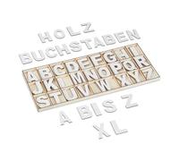 Relaxdays Lettre en Bois, Lot de 104, A à Z, Hauteur : 5 cm, Blanche | alphabet pour décorer ou bricoler