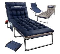 Relaxdays Lit de Camping Pliable, Matelas, Coussin Nuque, Bleu | porte-téléphone, max. 250 kg, HBT 26x190x72 cm