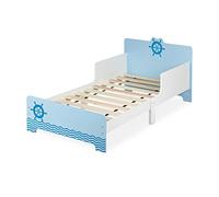 Relaxdays Lit Enfant avec Protection, HxLxP: 60x77x143 cm, sommier à Lattes Enfant avec Motif Cygne, MDF, Blanc - Bleu