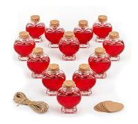 Relaxdays Lot 12 bouteilles en verre 90 ml, bouchon liège, forme cœur, huile vinaigre épices DIY liqueur, transparentes