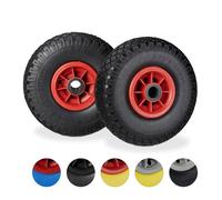 Relaxdays Lot 2 roues pour diable, pneus pleins anti-crevaison 3.00-4"" , axe 25 mm, 80 kg, 260x85 mm, noir/rouge