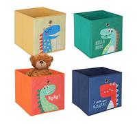 Relaxdays Lot 4 boîtes de Rangement, Chambre d’Enfant, Motif Dessins, caisses Pliables, HxLxP : 30x30x30 cm, Multicolore