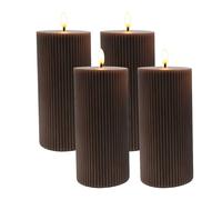 Relaxdays Lot de 4 bougies LED, 18 x 7,5 cm, flamme vacillante, cire véritable, rainurées, sans flamme, couleur café