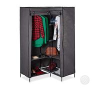 Relaxdays Lot de 1 Armoire d'angle, 8 étages, 2 tringles, système d’emboîtage, Portes, 169x100x83cm, Armoire en Tissu, Noir