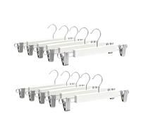 Relaxdays Lot de 10 cintres à Pinces (2 Pinces chacun) pour Pantalons et Jupes, 12x36x1,2 cm, Bois/métal, Blanc