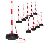 Relaxdays, lot de 10 poteaux de signalisation, avec chaîne, en plastique, base remplissable, dimensions : 82 x 28 x 28 cm, poteaux avec chaîne, rouge et blanc