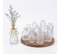 Relaxdays, Set de 10 vases, texturés, Verre, H : 10-14,7 cm, Petites vases décoratifs Transparents pour la Table