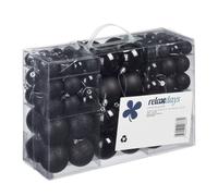 Relaxdays Boules de Noël, Lot de 100, Décoration, polies, Scintillantes et luisantes, Boule de Noël ∅ 3, 4&6 cm, Noir
