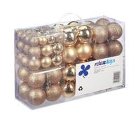 Relaxdays Boules de Noël, Lot de 100, polies, Scintillantes et luisantes, Boule de Noël ∅ 3, 4&6 cm, Couleur Champagne