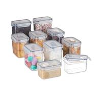 Relaxdays Lot de 10x bocaux en Plastique, chacun ayant Un Couvercle, hermétique, Tailles différentes, Transparent