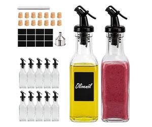 Relaxdays Lot de 12 bouteilles en verre 150ml, bec verseur, huile/vinaigre, étiquettes, bouchons en liège, transparentes