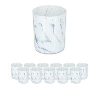 Relaxdays Lot de 12 photophores en Verre pour Bougies Chauffe-Plat, Aspect marbre élégant, H x D : 8,5 x 7 cm, Blanc