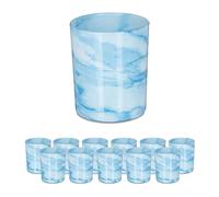 Relaxdays Lot de 12 photophores en Verre pour Bougies Chauffe-Plat, Design Simple, H x D : 8,5 x 7 cm, Bleu/crème