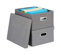 Relaxdays Lot de 2 boîtes de rangement, caisse à couvercle, 25 l par bac, tissu, 20,5 x 34,5 x 42 cm, gris