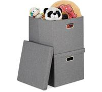 Relaxdays Lot De 2 Boîtes De Rangement, Caisse Pliante Avec Couvercle, 51 L, Rectangulaire, 20,5 X 34,5 X 42 Cm, Gris