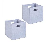 Relaxdays Lot de 2 boîtes de rangement, caisses pliables, HxLxP : 30x30x30 cm, poignées, bacs en feutre à plier, gris