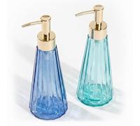 Relaxdays Lot de 2 distributeurs de Savon, 320 ML, en Verre, Rechargeables, Savon, Gel Douche, Salle de Bain et Cuisine, Distributeur de Savon pour Les Mains, Vert/Bleu
