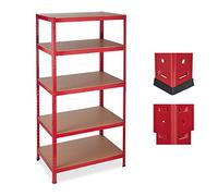 Relaxdays Lot de 2 étagères Charges Lourdes, Meuble de Rangement à Clip, Charge 1325 kg, Garage, 180x90x60 cm, Acier, MDF, Rouge