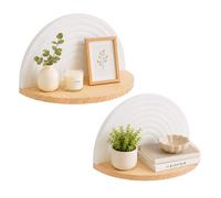Relaxdays lot de 2 étagères murales, style bohème, salon, H x L x P : 13 x 26 x 13 cm, MDF & bois, blanc/naturel