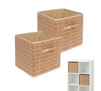 Relaxdays Lot de 2 paniers de Rangement en Bambou et Tissu, Pliables, avec Anse, 28 x 28 x 28 cm, Naturel