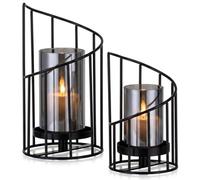 Relaxdays Lot de 2 photophores cylindriques en Verre sur Support en métal, 2 Tailles, pour Bougies colonnes, Transparent