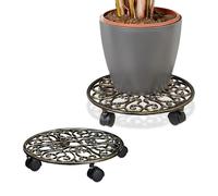 Relaxdays Lot de 2 Porte-Plantes à roulettes, en Fonte, H x D chacun : 7,5 x 34 cm, pour intérieur et extérieur, Bronze