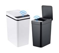 Relaxdays Lot de 2 poubelles à capteur, 9 L & 15 L, noir/blanc | couvercle auto, fixation sacs, PP, poubelles cuisine