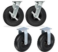 Relaxdays : lot de 2 roulettes fixes + 2 roulettes pivotantes, roue pour charges lourdes à pneumatique, 3.00-4, roulettes de transport 120 kg, noir/argent