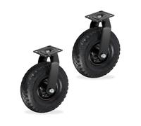 Relaxdays Lot de 2 roulettes pneumatiques pivotantes 3.00-4, Platine à Visser, jusqu'à 120 kg, Noir, 26x26x31 cm