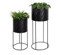 Relaxdays supports pour pots de fleurs en métal, lot de 2, 2 tailles, structure ronde, noir, salon & couloir