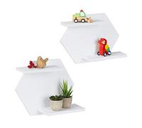 Relaxdays Lot de 2 Supports muraux, étagères hexagonales, 2 Niveaux par déco Murale, Petit & Grand Rangement, Blanc